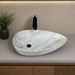 Asymmetric oval marble pattern table top wash basin 22 x 14 x 5.1 inch with white and beige veining for modern bathroom countertop