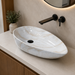 Asymmetric oval marble pattern table top wash basin 22 x 14 x 5.1 inch with white and beige veining for modern bathroom countertop