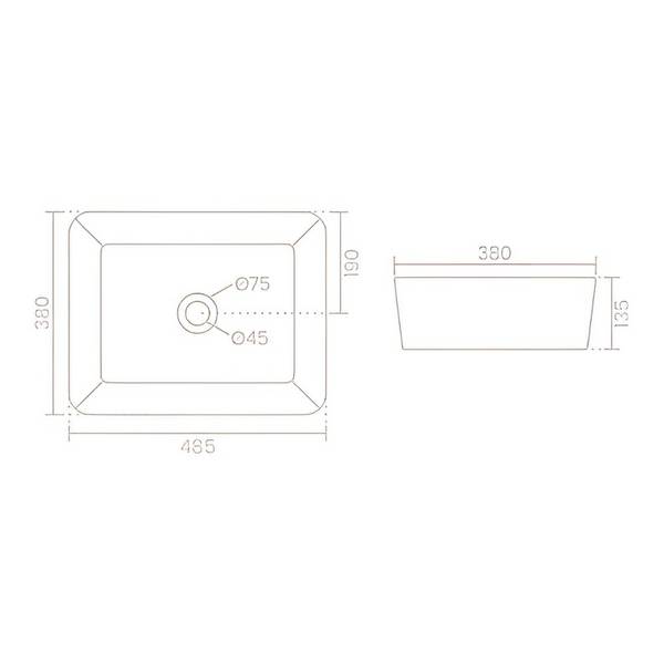 Luxury Modern Ceramic White Rectangular Table Top Basin (BOLT)(485x380x135mm)