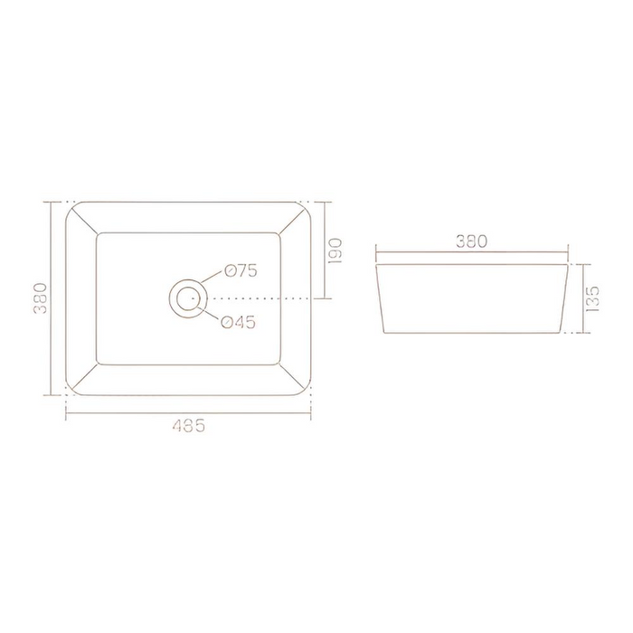 Luxury Modern Ceramic White Rectangular Table Top Basin (485x380x135mm) BOLT