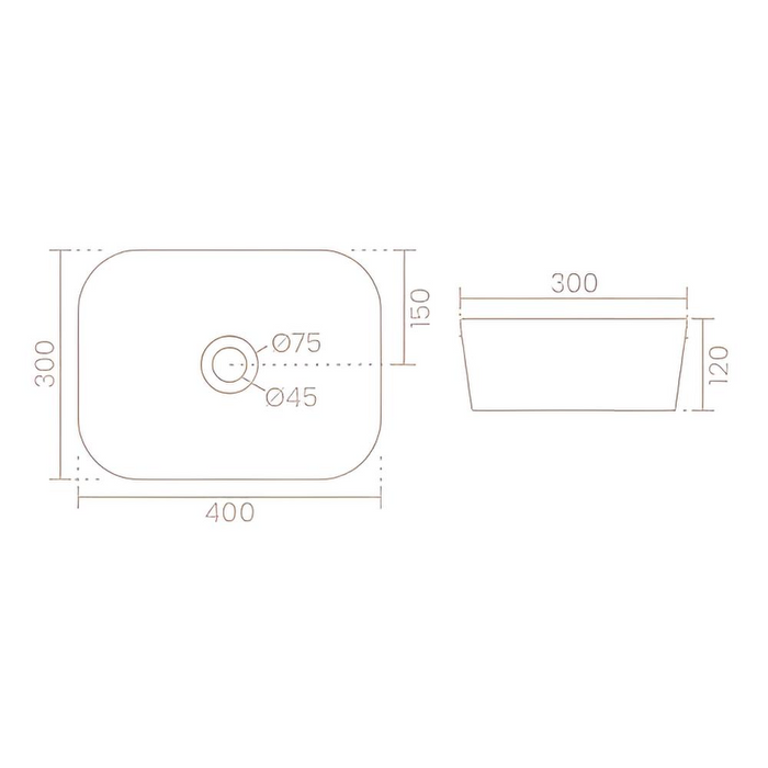 Luxury Modern Ceramic White Rectangular Table Top Basin (BOLT 16") (400x300x120mm)