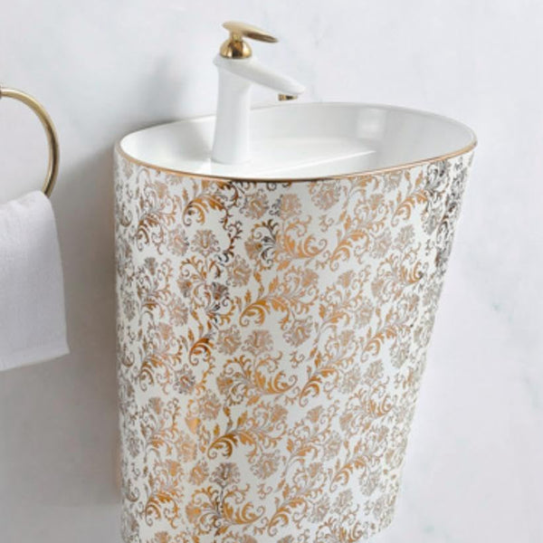 Ceramic Wall Mount Half Pedestal Wash Basin,BPB-565,size-18x14x19 Inch
