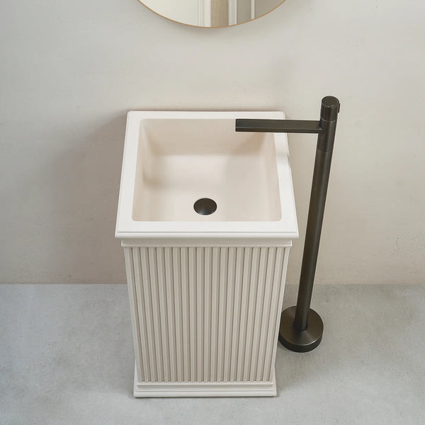 Artificial Stone Pedestal Basin – Ivory Designer Floor Mounted Wash Basin | 18x18x34 Inch