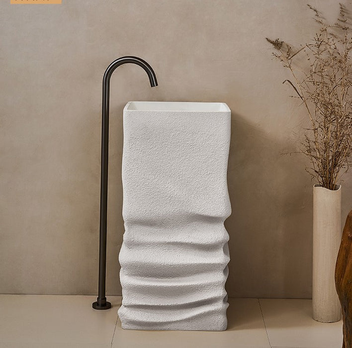 BASSINO Ceramic Pedestal Free Standing Wash Basin For Living Room and Bathroom,Home & Office Basin (420X420X860 MM, Beige-Matt) BPB-641