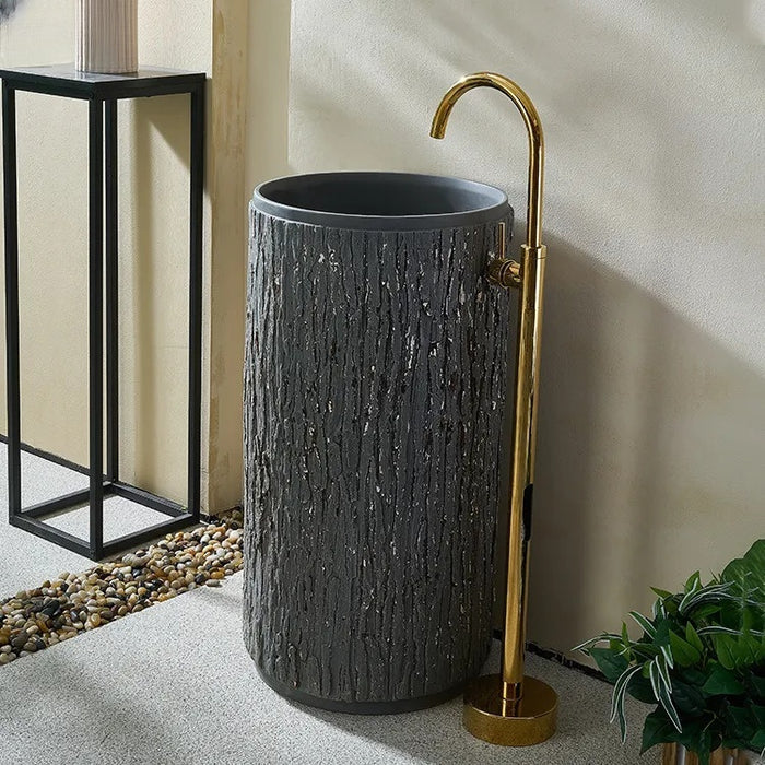 BASSINO Ceramic Pedestal Free Standing Wash Basin For Living Room and Bathroom,Home & Office Basin (440X440X860 MM, Grey-Matt) BPB-708