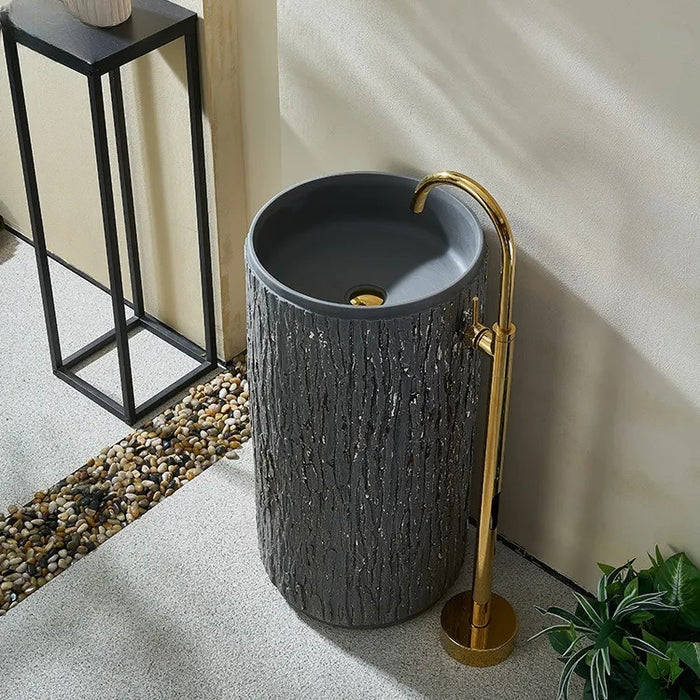 BASSINO Ceramic Pedestal Free Standing Wash Basin For Living Room and Bathroom,Home & Office Basin (440X440X860 MM, Grey-Matt) BPB-708