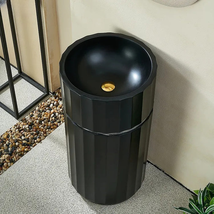 BASSINO Ceramic Pedestal Free Standing Wash Basin For Living Room and Bathroom,Home & Office Basin (440X440X860 MM, Black-Matt) BPB-709