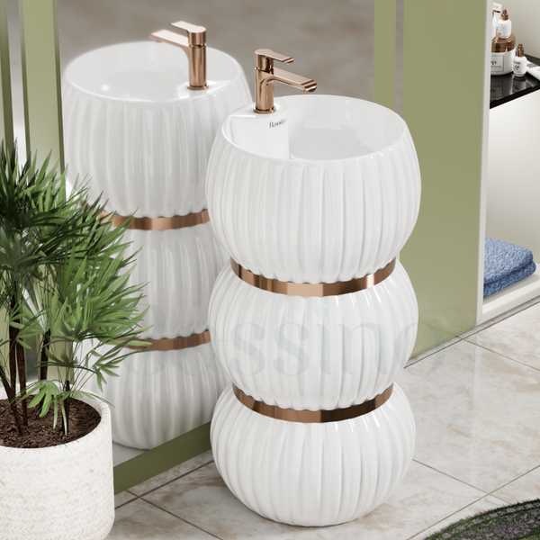 Premium Ceramic Pedestal Wash Basin, White Finish (16 × 16 × 33 In) BPB-770
