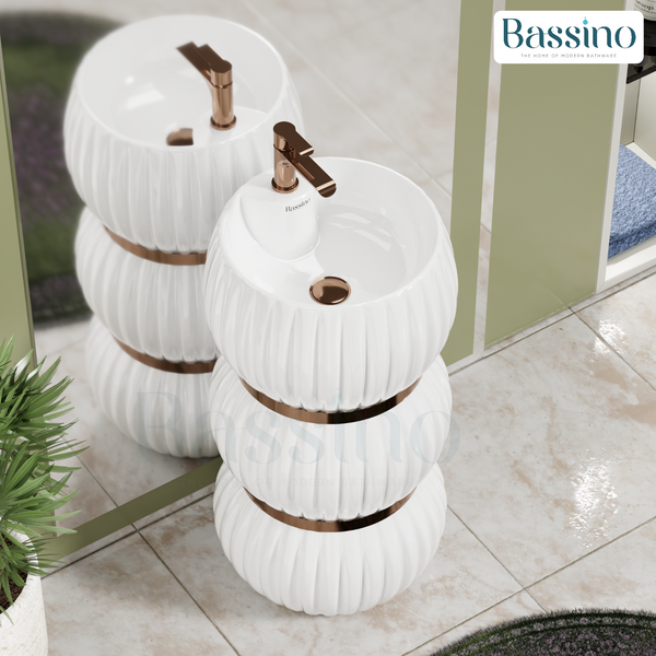 Premium Ceramic Pedestal Wash Basin, White Finish (16 × 16 × 33 In) BPB-770