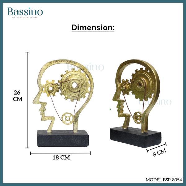 1 pc Man with Gear in The Head Statue, Home Decor Showpiece Room Enhancement Decorative Showpiece - gold 18x8x26 CM