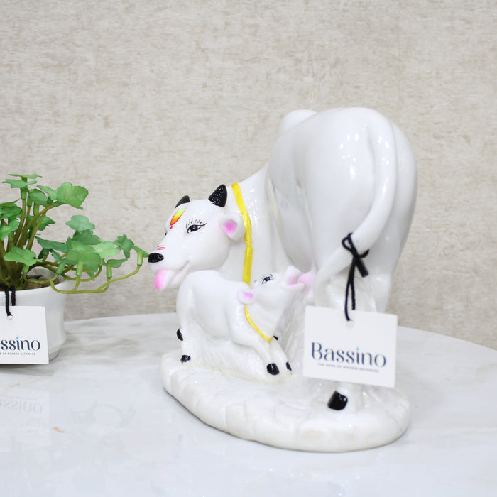 Kamdhenu Cow with Calf Idol in a stunning white color for home and office,table top decor item