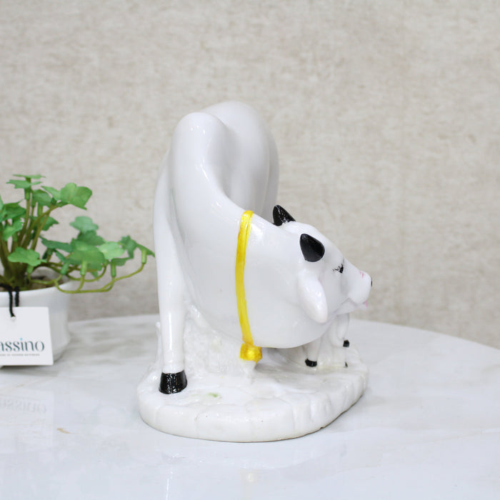 Kamdhenu Cow with Calf Idol in a stunning white color for home and office,table top decor item