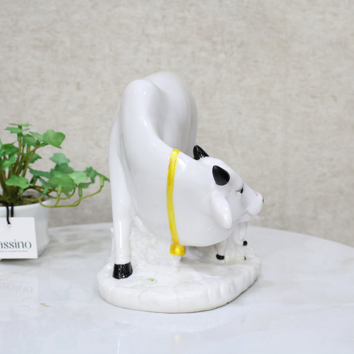 Kamdhenu Cow with Calf Idol in a stunning white color for home and office,table top decor item