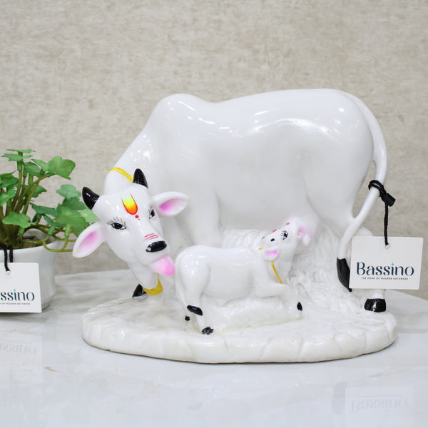 Kamdhenu Cow with Calf Idol in a stunning white color for home and office,table top decor item