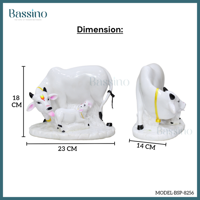 Kamdhenu Cow with Calf Idol in a stunning white color for home and office,table top decor item