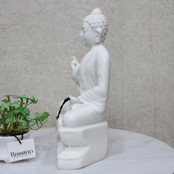 White Seating Buddha idol/statue for home and office,table top decor item,Hindu Religious Statue