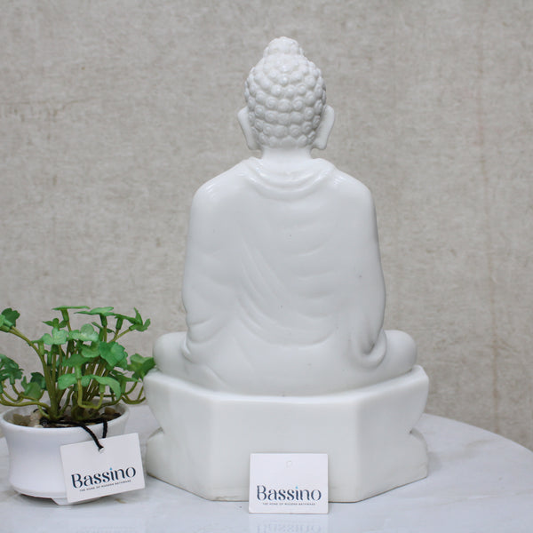 White Seating Buddha idol/statue for home and office,table top decor item,Hindu Religious Statue