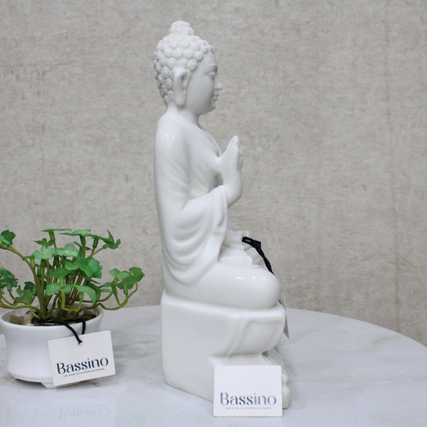 White Seating Buddha idol/statue for home and office,table top decor item,Hindu Religious Statue