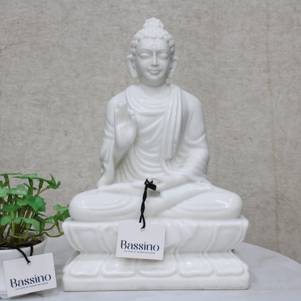 White Seating Buddha idol/statue for home and office,table top decor item,Hindu Religious Statue