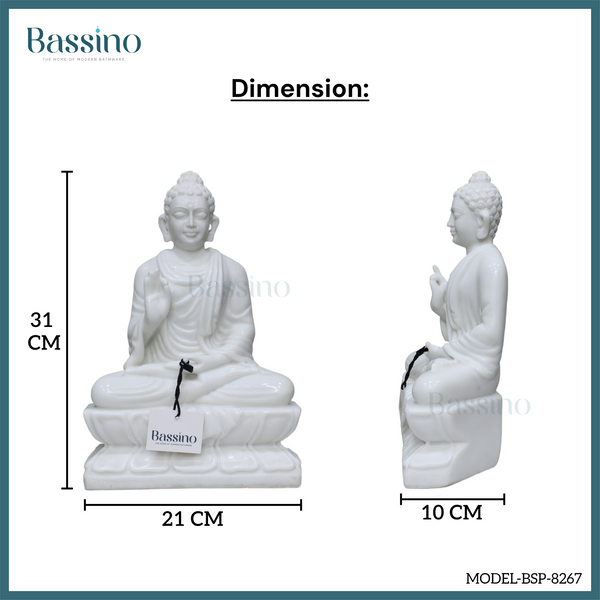 White Seating Buddha idol/statue for home and office,table top decor item,Hindu Religious Statue