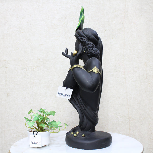 Lord Krishna with flute Black idol/statue for home and office,table top decor item,Hindu Religious Statue