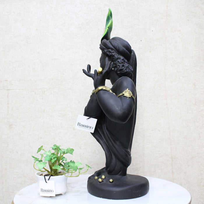 Lord Krishna with flute Black idol/statue for home and office,table top decor item,Hindu Religious Statue