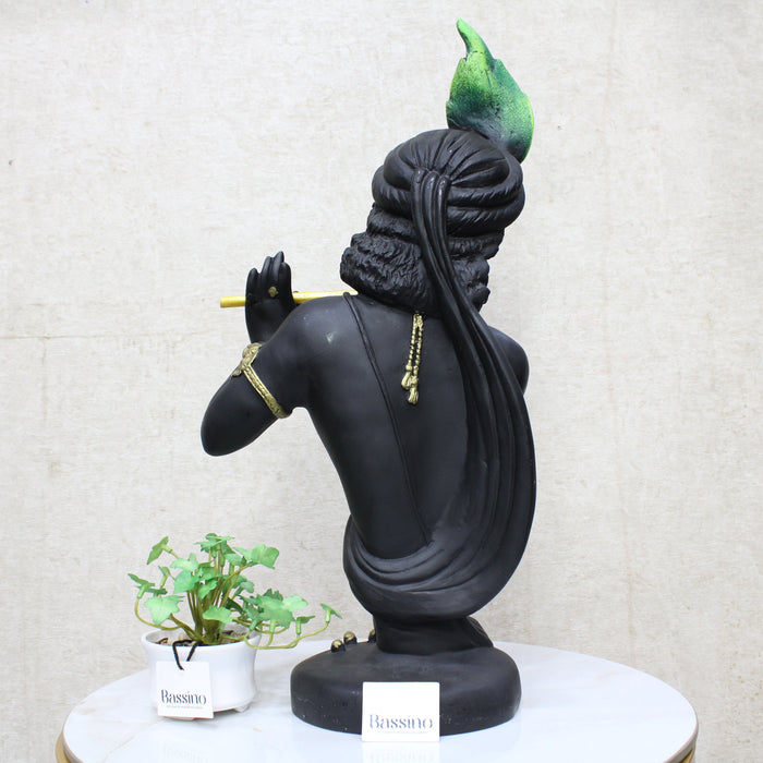 Lord Krishna with flute Black idol/statue for home and office,table top decor item,Hindu Religious Statue