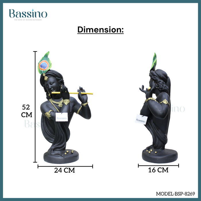 Lord Krishna with flute Black idol/statue for home and office,table top decor item,Hindu Religious Statue
