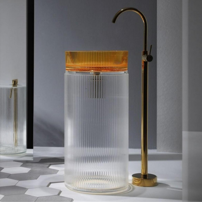 BASSINO Full Glass Pedestal Free Standing Wash Basin For Living Room and Bathroom,Home & Office Basin (400X400X850 MM)