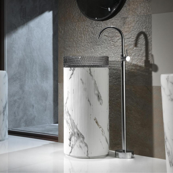Glass Pedestal Wash Basin,size-16x16x34 Inch, SULIT51/52/53 White Satvario