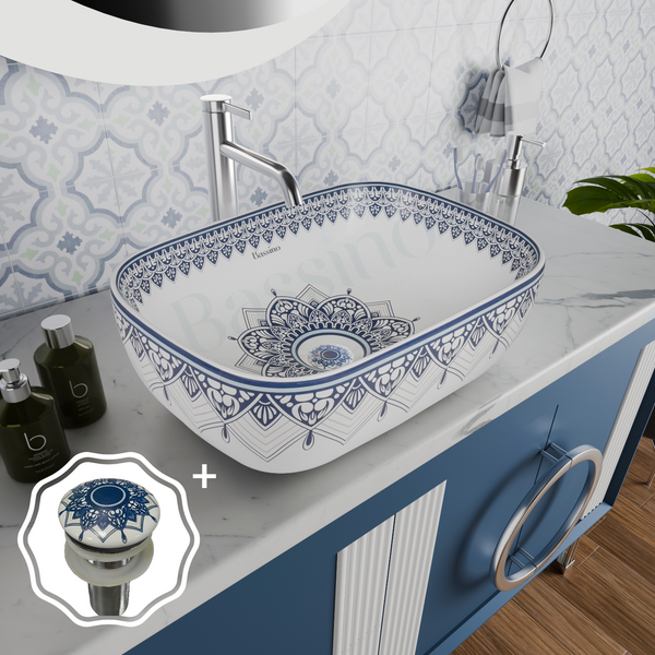 Premium Designer Table Top Wash Basin with Matching Coupling (18x13x5.5 In) BTT-858-IN