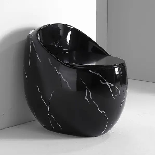 Bassino Floor Mounted Syphonic Closet One Piece Water Closet Ceramic Western Toilet Seat-Western Commode Toilet Seat/European Toilet Seat for Lavatory Black Marble Glossy Shape (S Trap Outlet is from Floor) (Size : 660x470x620mm)