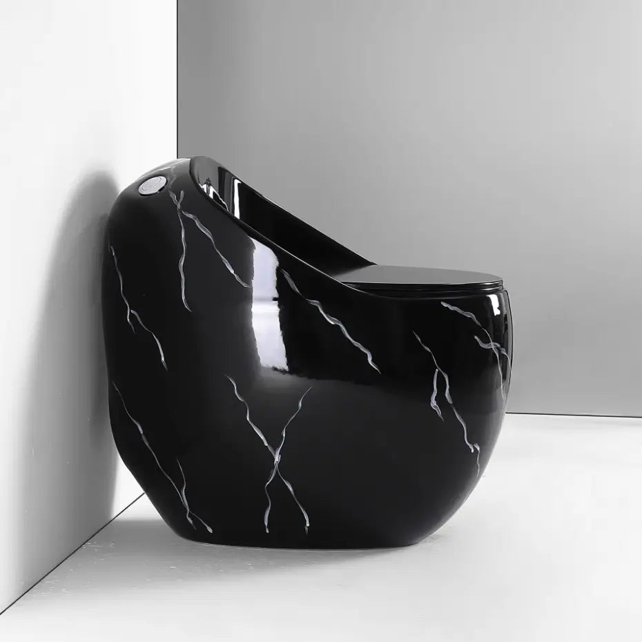 Bassino Floor Mounted Syphonic Closet One Piece Water Closet Ceramic Western Toilet Seat-Western Commode Toilet Seat/European Toilet Seat for Lavatory Black Marble Glossy Shape (S Trap Outlet is from Floor) (Size : 660x470x620mm)