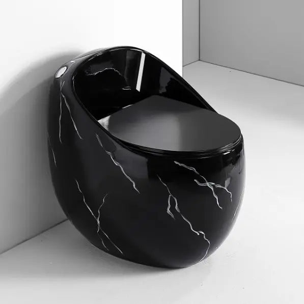 Bassino Floor Mounted Syphonic Closet One Piece Water Closet Ceramic Western Toilet Seat-Western Commode Toilet Seat/European Toilet Seat for Lavatory Black Marble Glossy Shape (S Trap Outlet is from Floor) (Size : 660x470x620mm)