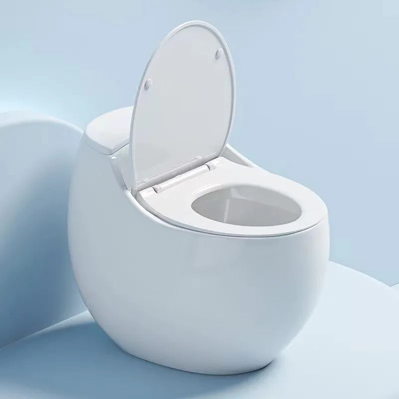 Bassino Floor Mounted Syphonic Closet One Piece Water Closet Ceramic Western Toilet Seat-Western Commode Toilet Seat/European Toilet Seat for Lavatory Glossy White Grey Egg Shape (S Trap Outlet is from Floor) (Size : 710x480x580mm)