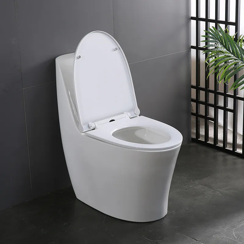 Bassino Floor Mounted Syphonic Closet One Piece Water Closet Ceramic Western Toilet Seat-Western Commode Toilet Seat/European Toilet Seat for Lavatory White Glossy Shape (S Trap Outlet is from Floor) (Size : 650x410x700mm)