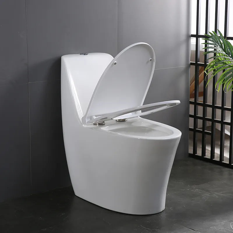 Bassino Floor Mounted Syphonic Closet One Piece Water Closet Ceramic Western Toilet Seat-Western Commode Toilet Seat/European Toilet Seat for Lavatory White Glossy Shape (S Trap Outlet is from Floor) (Size : 650x410x700mm)