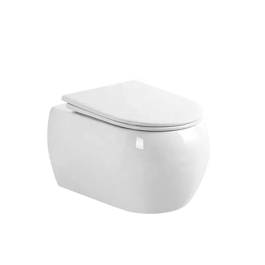 Bassino Ceramic Wall Mount/Wall Hung Western Toilet/Commode/Water Closet /European Commode P Trap Outlet Is From WALL With Soft Close Seat Cover For Bathrooms (Size : 520*365*345mm)