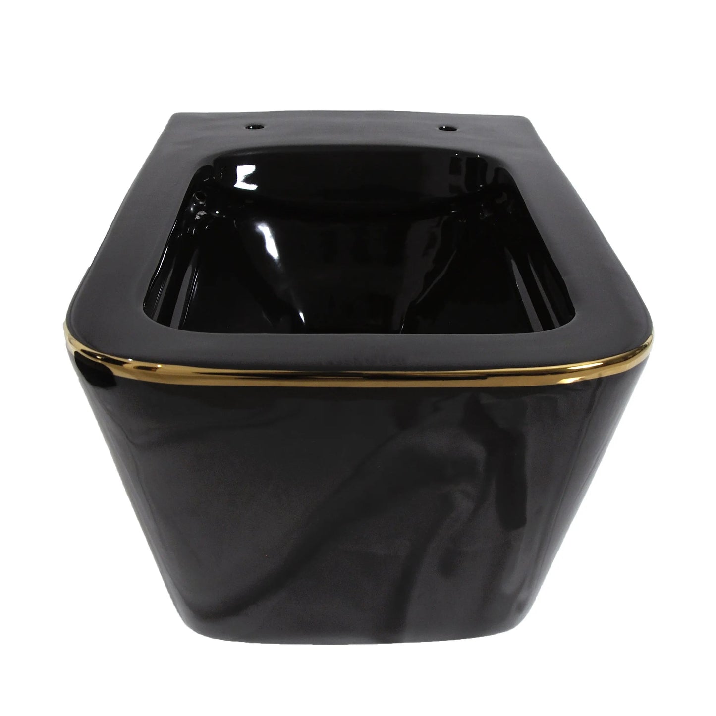 Bassino Ceramic Wall Mount/Wall Hung Western Toilet/Commode/Water Closet /European Commode P Trap Outlet Is From WALL With Soft Close Seat Cover For Bathrooms (Size : 520*360*350mm) BLACK GLOSSY WITH GOLDEN LINE