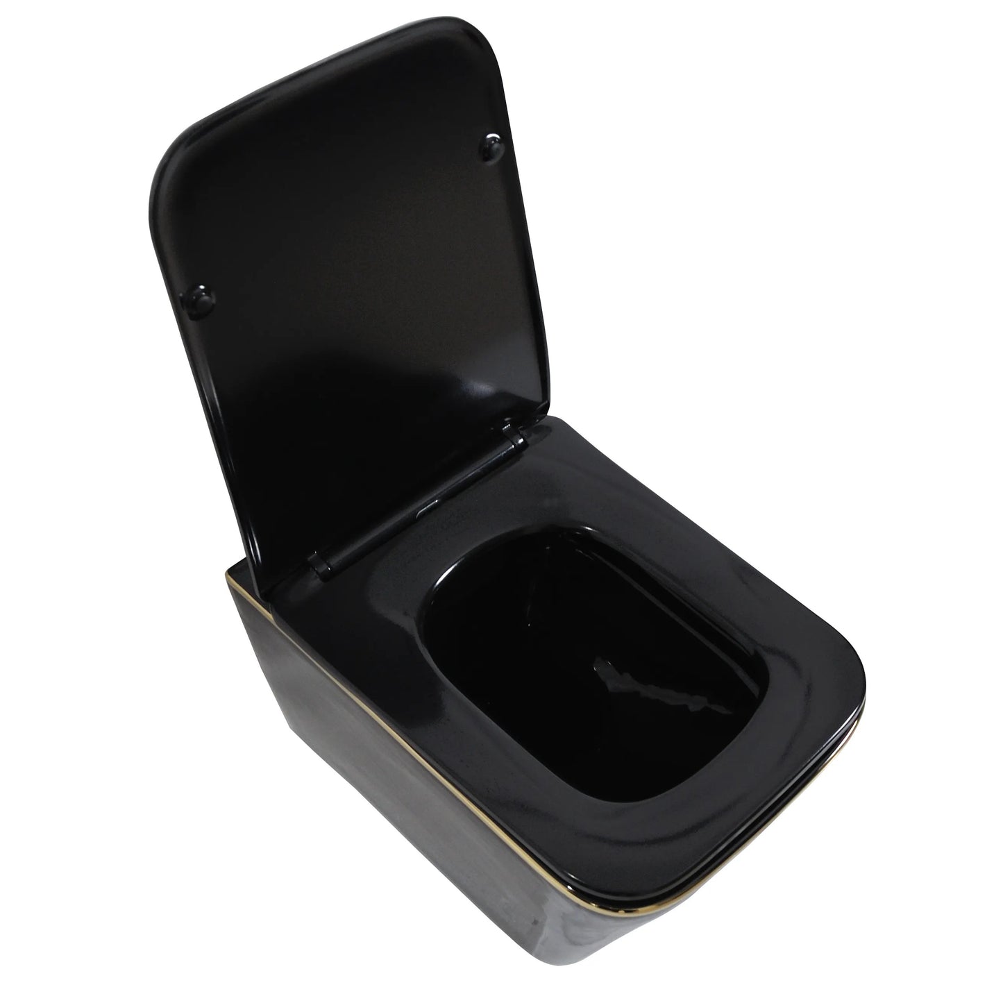 Bassino Ceramic Wall Mount/Wall Hung Western Toilet/Commode/Water Closet /European Commode P Trap Outlet Is From WALL With Soft Close Seat Cover For Bathrooms (Size : 520*360*350mm) BLACK GLOSSY WITH GOLDEN LINE