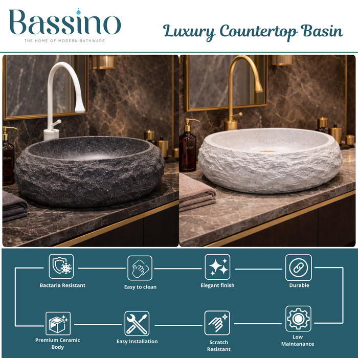 Designer Countertop Wash Basin – Matt Artificial Stone Basin | 500×370×150mm