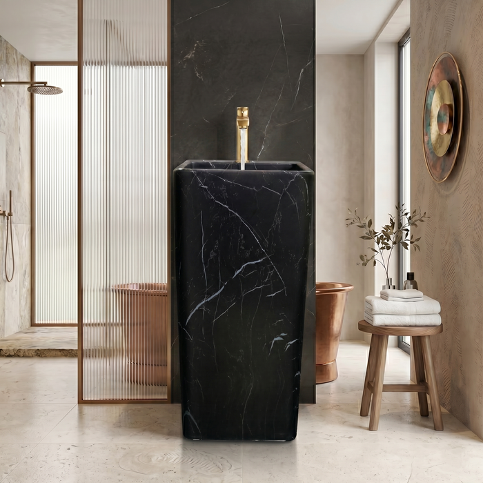 Bassino 15.7" Black Marble Pedestal Basin