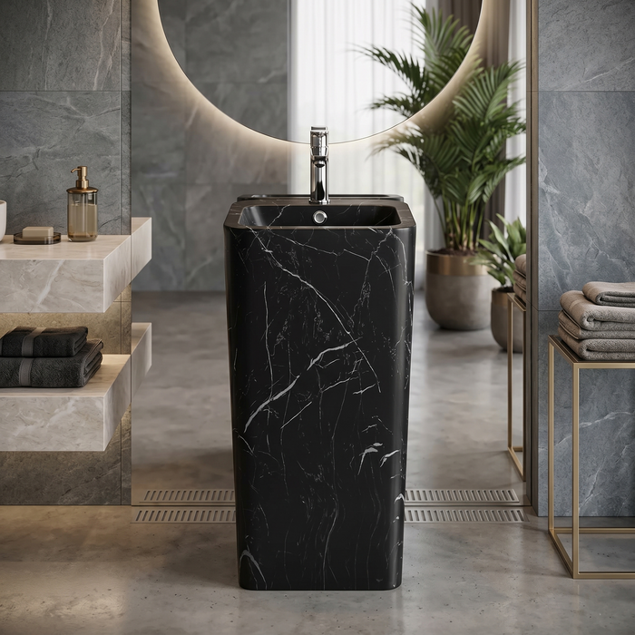 Bassino 15.7" Black Marble Pedestal Basin