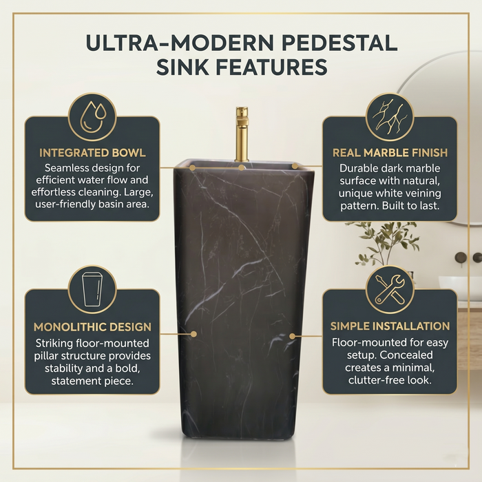 Bassino 15.7" Black Marble Pedestal Basin