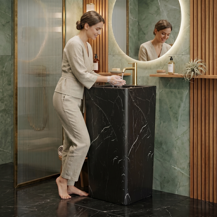 Bassino 15.7" Black Marble Pedestal Basin