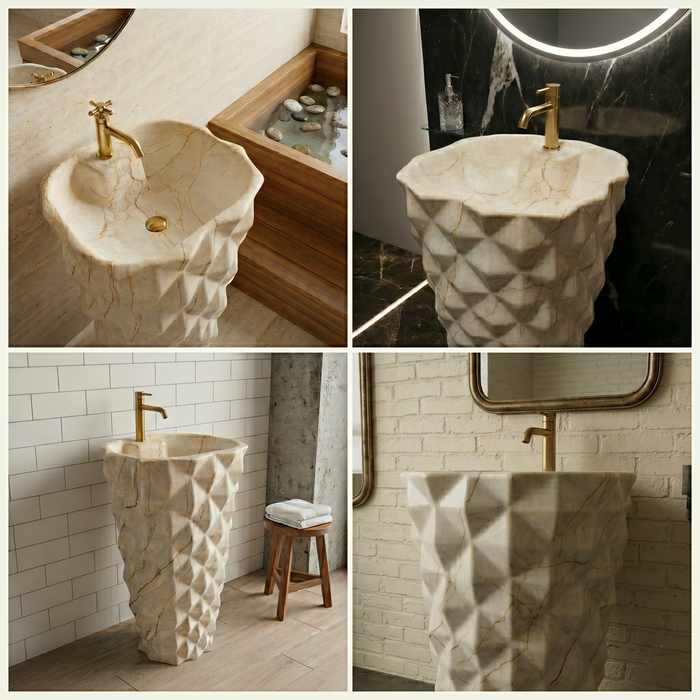 Bassino 15.7" Geometric Sculpted Pedestal Basin