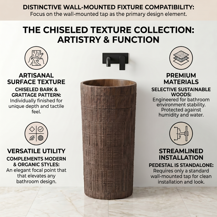 Bassino 15.7" Round Wood-Textured Pedestal Basin 