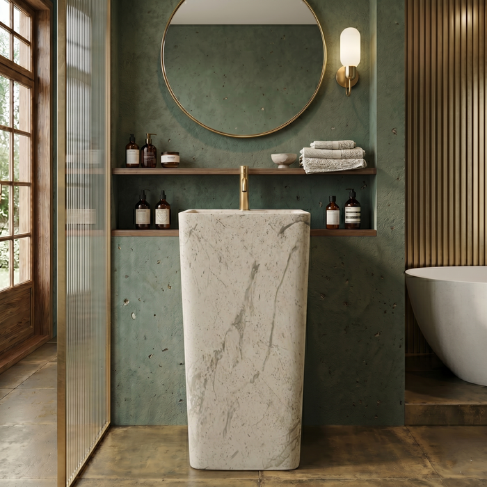 Bassino 15.7" White Marble Pedestal Basin