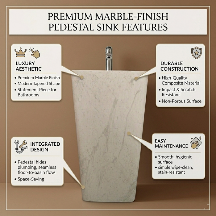 Bassino 15.7" White Marble Pedestal Basin