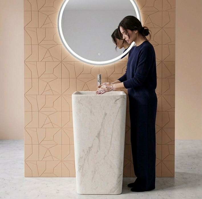 Bassino 15.7" White Marble Pedestal Basin